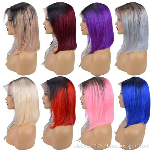 May queen Cheap Human Hair Wig Straight Short Bob Lace Front Wig 100% Virgin Brazilian Hair Transparent Wigs For Black Women